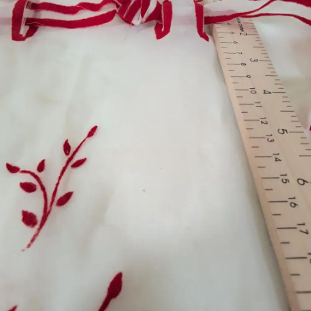 Vintage 1950s Sheer Hostess Apron – Red Floral Embroidery & Scalloped Edge